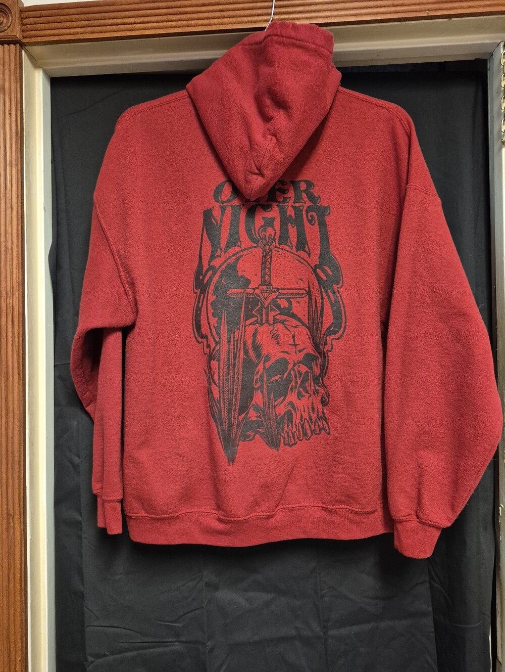 Overnight Graphic Red Men's Hoodie Shirt - Picture 8 of 9